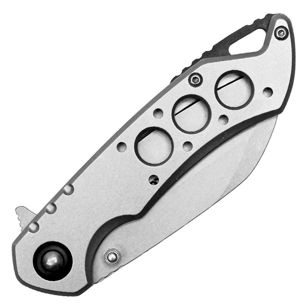 Assisted Open Folding Pocket Knife, Silver Handle w/ Black Accents view 3